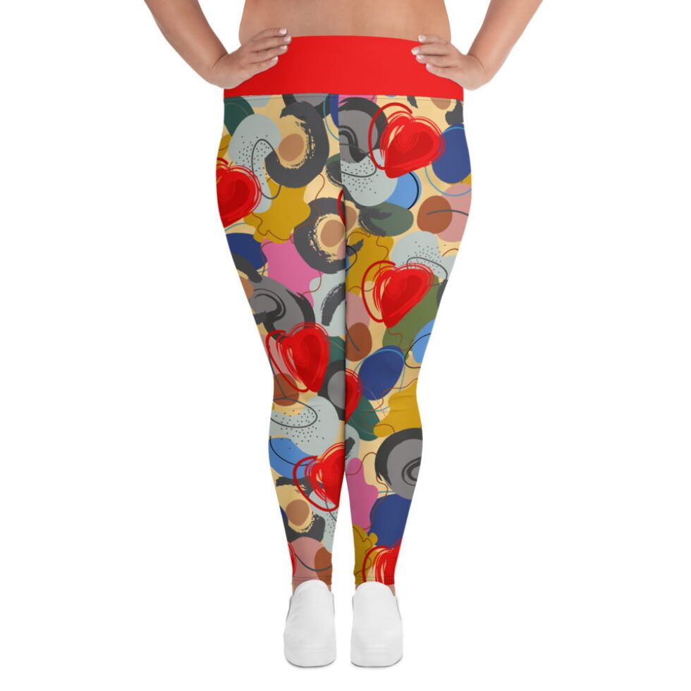 Plus size legingi ar krāsainu apdruku un ērtu jostasvietu.