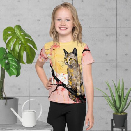Bērnu T-krekls ar šo mīlīgo kaķēnu, kas uzrāpies kokā, pilnīgi noteikti iepriecinās Tavu mazuli! Kuram bērnam gan nepatīk kaķēni un draiskošanās ar tiem? Ļauj šo rotaļīgumu saglabāt arī bērnam savā apģērbā! Bērniem taču patīk krāsainas drēbes un arī viņiem ir svarīgi izcelties uz pārējo fona! Krekls ir šūts no ērta poliestera auduma, kas laika gaitā nezaudēs savu formu. Īpaši svarīgi, ka arī zīmējuma krāsas saglabās savu sākotnējo izskatu arī pēc vairākkārtējas mazgāšanas.
