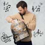 Mugursoma ar stilizētu nošu dizainu “Lucido” akcentēs Tavu mīlestību pret mūziku piešķirs Tavam tēlam jaunu nokrāsu ikreiz, kad to ņemsi līdzi, dodoties ārpus mājas. Taču mugursoma nav tikai stila aksesuārs, tai ir būtiska arī praktiskā funkcija. Tai ir ietilpīgs galvenais nodalījums un liela iekšējā kabata, kur ērti ievietot portatīvo datoru vai mapes. Mugursomai ir arī regulējamas polsterētas plecu siksnas un polsterēta muguras daļa, kas nodrošinās Tev komfortu. Neliela ārējā kabata somas aizmugurē ir aizvelkama ar rāvējslēdzēju, lai Tavas nelielās lietas būtu viegli pieejamas un drošībā. Soma ir izgatavota no ūdensnecaurlaidīga materiāla un rāvēlslēdzējam ir divi slīdņi.