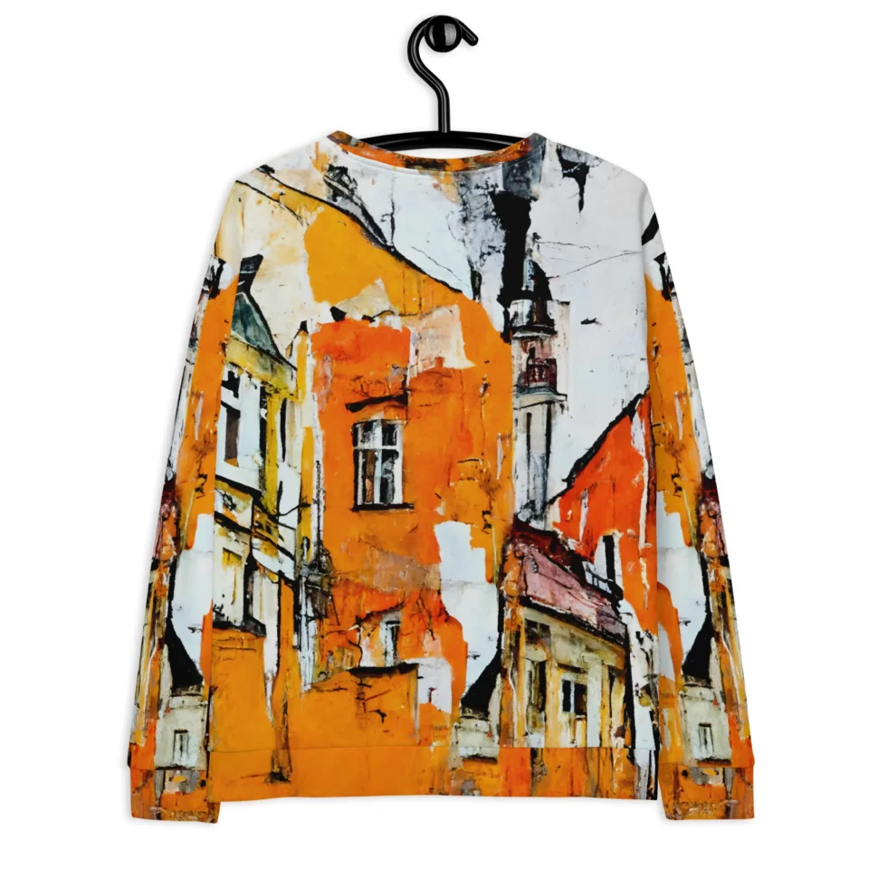 Unisex džemperis “Ambertown” akcentēs Tavu māksliniecisko un neordināro personību, kā arī ļaus ikdienas apģērbam piešķirt īpašu noskaņu. Noslēpumaini abstrakti dzintara krāsas vecpilsētas silueti un viegli izplūdušas līnijas ļauj radīt savu stāstu par to – romantiska pastaiga pa vecpilsētas šaurajām ielām, pārdomu piesātinātā vienatnē vai sadotās rokās ar mīļoto? Esi savas dzīves mākslinieks un izpkrāso to pēc savas sirds patikas! Džemperis ir izgatavots no patīkama un izturīga materiāla, kam ir mīksta flīsa iekšpuse un gluda virspuse. To ir viegli kombinēt ar dažādām biksēm vai svārkiem. Džemperi ir pieejami plašā izmēru klāstā – no XS līdz 3XL.