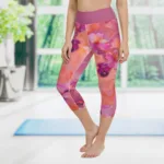 Kapri sporta legingi “Evelīna” rozā toņos ar sakuras motīvu ieviesīs sievišķīgu noskaņu Tavā fitnesa garderobē. Legingi ir šūti no augstas kvalitātes poliestera auduma ar spandeksa piejaukumu, lai tie nevainojami piekļautos Tavām auguma aprisēm un nezaudētu formu pat pēc vairākkārtējām mazgāšanām. Īpašu komfortu sporta aktivitātēs nodrošina paaugstinātā jostasvieta. Elastīgie kapri legingi “Evelīna” ir lieliski piemēroti ne tikai fitnesam un sportam, tie lieliski iederēsies vasaras garderobē, kombinējot tos ar pagarinātu tuniku, brīva stila kreklu vai oversize hūdiju. Tu jau zini, ka legingi ir ļoti univesāls apģērbs un daudzām situācijām piemērots apģērbs! Šo kapri legingu jostas lejasdaļā iestrādāta neliela kabatiņa (sk.bildēs).