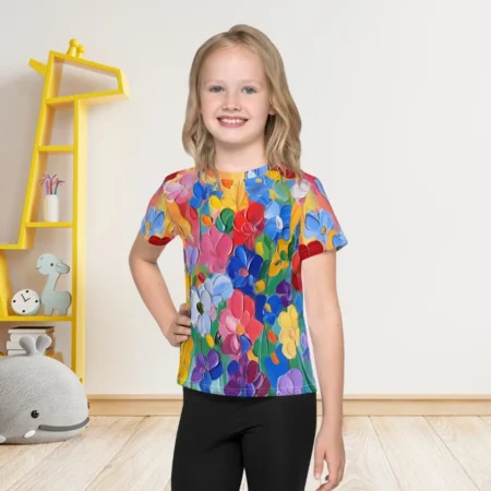 T-krekls meitenēm “Ulla” piedāvā unikālu un māksliniecisku pieeju ikdienas apģērbam. Krekla dizains veidots kā zīmējums eļļas tehnikā, kas tam piešķir īpašu tekstūru un izskatu. Krekls "Ulla" ir dzīvespriecīgs un košs kā pati bērnība! Jebkura meitenīe uzziedās šajā kreklā kā krāšņs zieds! Krekls ir arī praktisks lietošanā, jo tas nezaudēs formu un krāsas pat pēc vairākkārtēeejām mazgāšanām. Ievēro uz etiķetes esošos norādījumus mazgāšanai. T-krekls “Ulla” ir piemērots gan ikdienai bērnudārzā, gan rotaļām brīvā dabā. Krekls lieliski saderēs kopā ar šortiem, biksēm vai svārciņiem. Krāsu bērna garderobē nekad nevar būt par daudz!