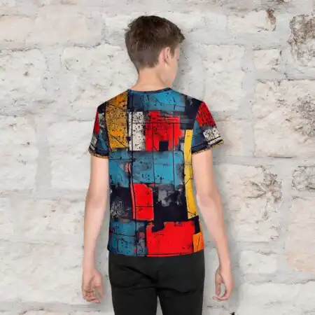 Košs un krāsains unisex piegriezuma krekls bērniem un jauniešiem no 8 līdz 20 gadu vecumam. Krekla aizmugure
