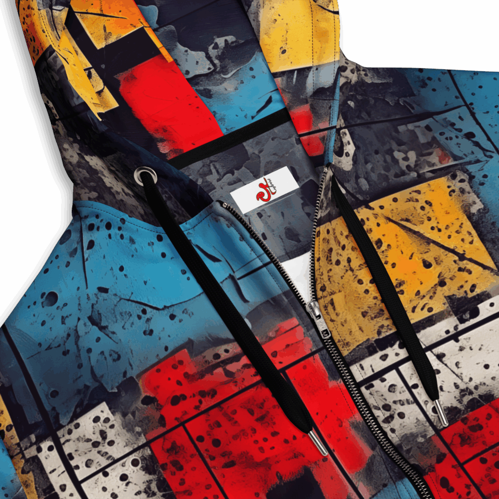 Koša un krāsaina unisex piegriezuma hūdijjaka. Rāvējslēdzējs, kabatas, kapuce. Izmēri no 2xs līdz 6xl.  Izmantots 95% atkārtoti pārstrādāts poliesters.